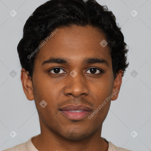 Neutral black young-adult male with short  brown hair and brown eyes