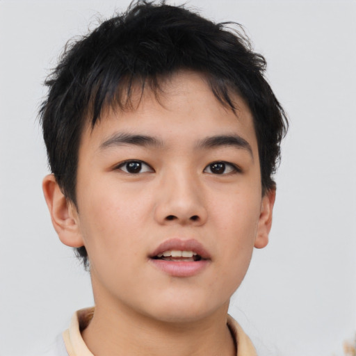 Neutral asian young-adult male with short  brown hair and brown eyes
