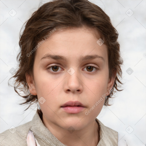 Neutral white child female with medium  brown hair and brown eyes