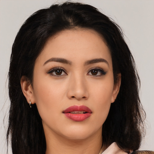 Neutral asian young-adult female with medium  black hair and brown eyes