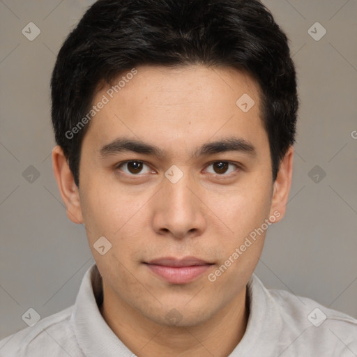 Neutral asian young-adult male with short  brown hair and brown eyes