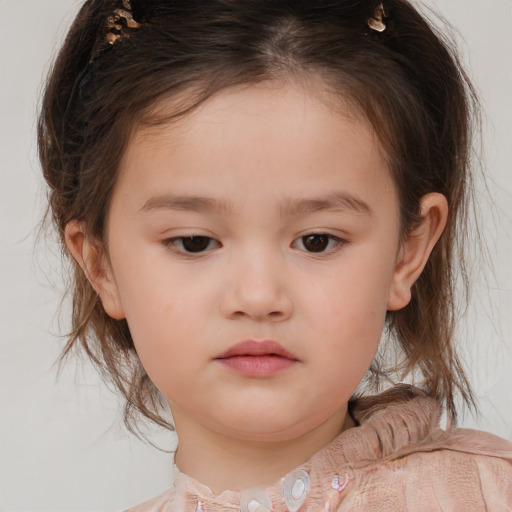 Neutral white child female with medium  brown hair and brown eyes