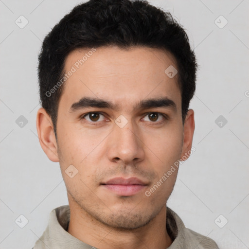 Neutral asian young-adult male with short  brown hair and brown eyes