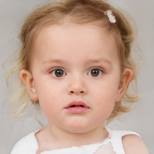 Neutral white child female with medium  brown hair and blue eyes