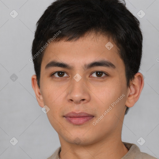 Neutral asian young-adult male with short  brown hair and brown eyes