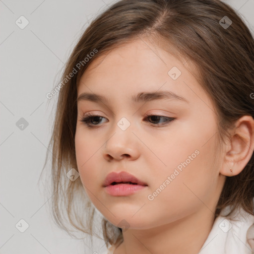 Neutral white child female with medium  brown hair and brown eyes