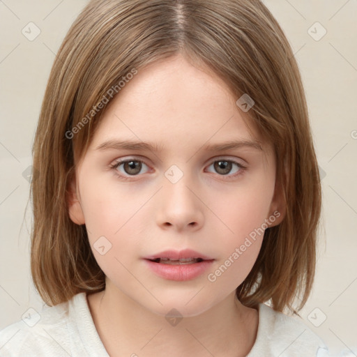 Neutral white child female with medium  brown hair and brown eyes