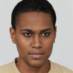 Neutral black young-adult male with short  brown hair and brown eyes