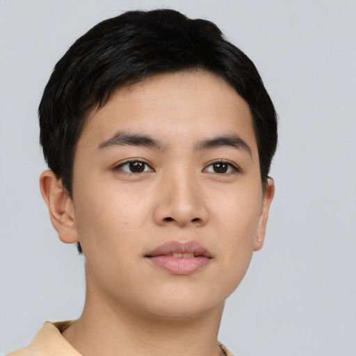 Neutral asian young-adult male with short  black hair and brown eyes