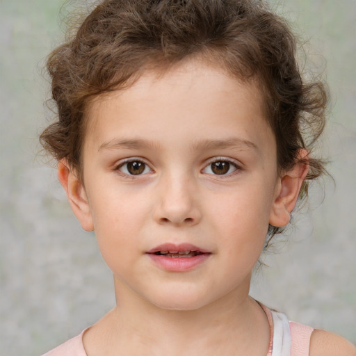 Neutral white child female with short  brown hair and brown eyes