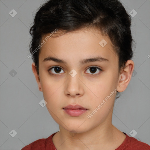 Neutral white child female with short  brown hair and brown eyes