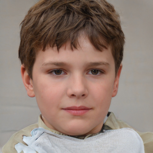 Neutral white child male with short  brown hair and grey eyes