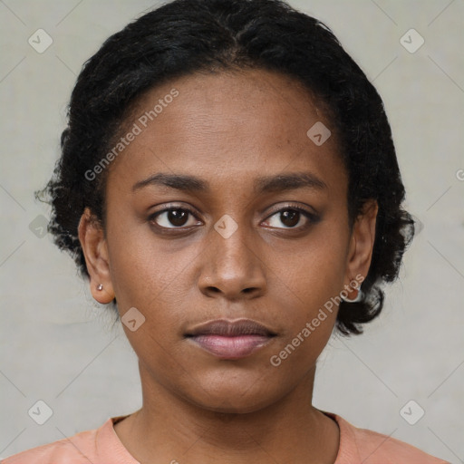 Neutral black young-adult female with short  brown hair and brown eyes