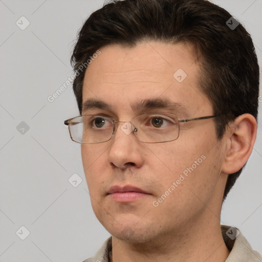 Neutral white adult male with short  brown hair and brown eyes