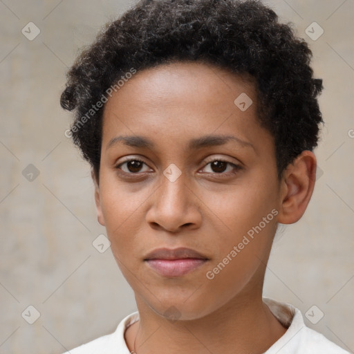 Neutral black young-adult female with short  brown hair and brown eyes