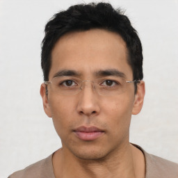 Neutral asian young-adult male with short  black hair and brown eyes