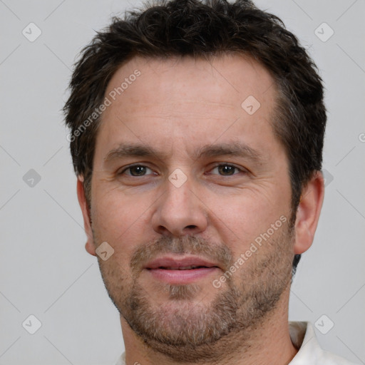 Neutral white adult male with short  brown hair and brown eyes