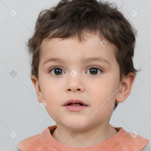 Neutral white child male with short  brown hair and brown eyes