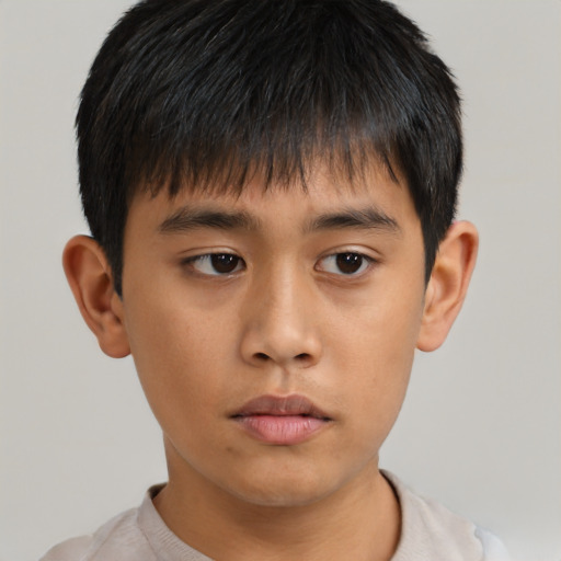 Neutral asian young-adult male with short  brown hair and brown eyes
