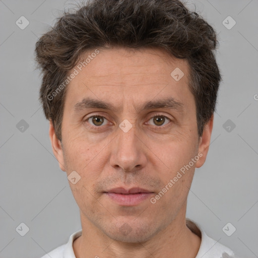 Neutral white adult male with short  brown hair and brown eyes