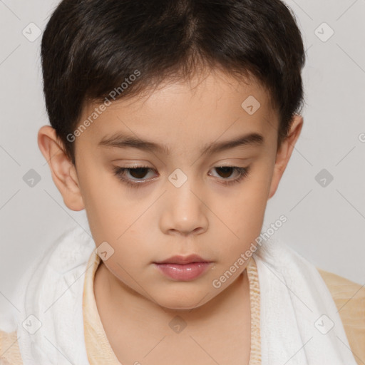 Neutral white child female with short  brown hair and brown eyes