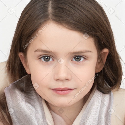 Neutral white child female with medium  brown hair and brown eyes