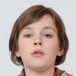 Neutral white child female with medium  brown hair and blue eyes