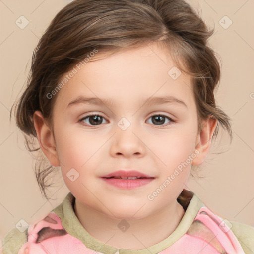 Neutral white child female with medium  brown hair and brown eyes