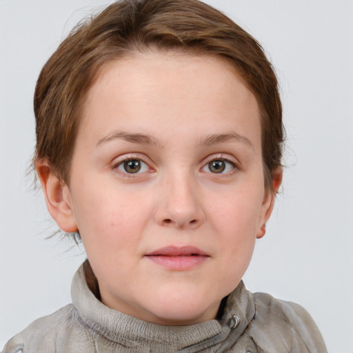 Neutral white young-adult female with short  brown hair and blue eyes