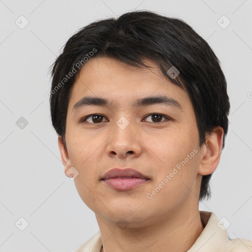 Neutral asian young-adult male with short  brown hair and brown eyes