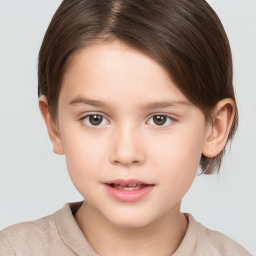 Neutral white child female with short  brown hair and brown eyes