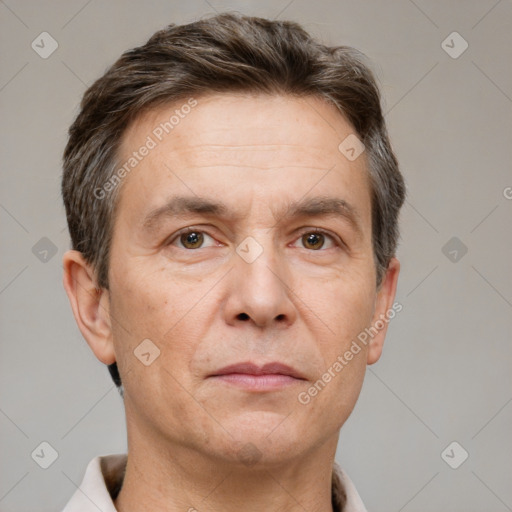 Neutral white adult male with short  brown hair and brown eyes