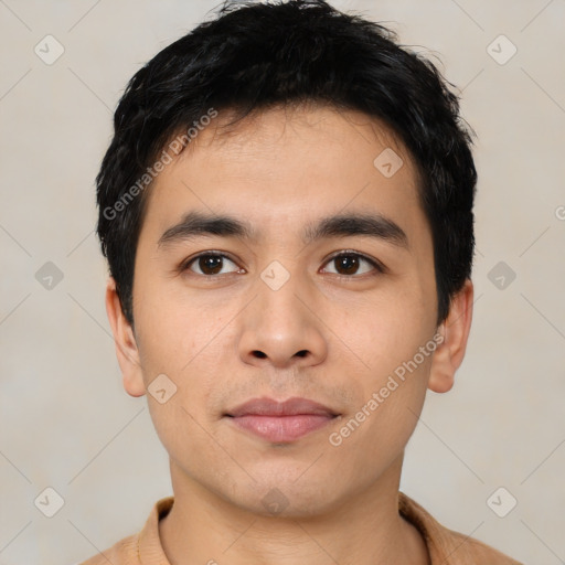 Neutral asian young-adult male with short  black hair and brown eyes