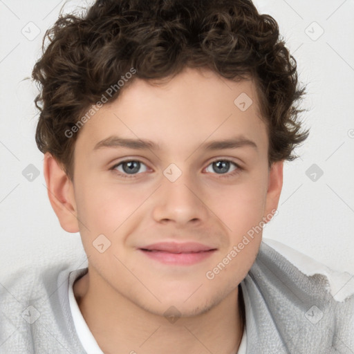 Joyful white child male with short  brown hair and brown eyes