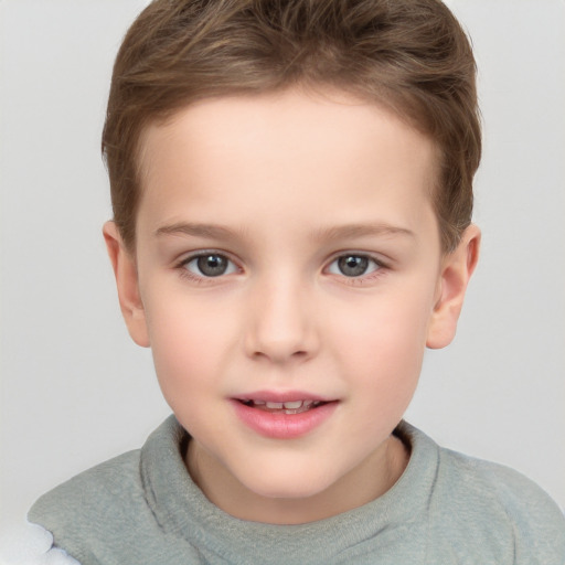 Joyful white child female with short  brown hair and brown eyes