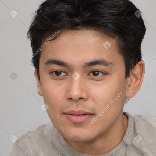 Neutral asian young-adult male with short  brown hair and brown eyes