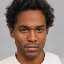 Neutral black young-adult male with short  brown hair and brown eyes