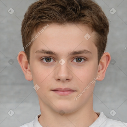 Neutral white child male with short  brown hair and brown eyes