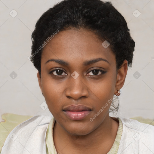 Neutral black young-adult female with short  black hair and brown eyes