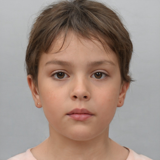 Neutral white child female with short  brown hair and brown eyes