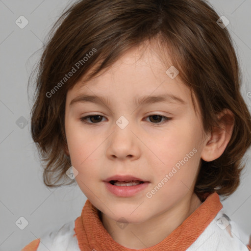 Neutral white child female with medium  brown hair and brown eyes