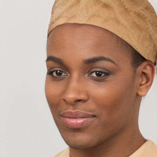 Neutral black young-adult female with short  brown hair and brown eyes