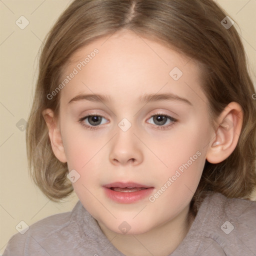 Neutral white child female with medium  brown hair and brown eyes