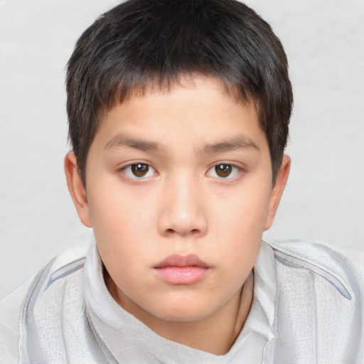 Neutral asian child male with short  brown hair and brown eyes