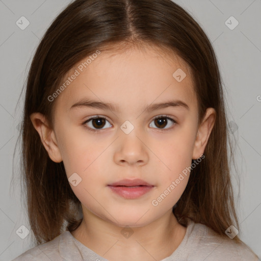 Neutral white child female with medium  brown hair and brown eyes