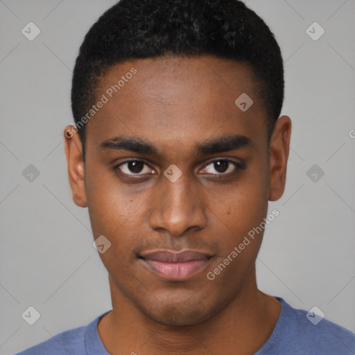 Neutral black young-adult male with short  brown hair and brown eyes