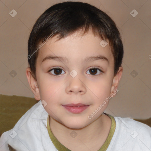 Joyful white child male with short  brown hair and brown eyes