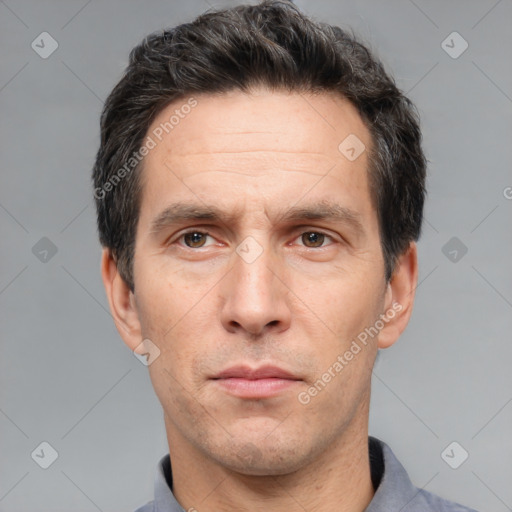 Neutral white adult male with short  brown hair and brown eyes