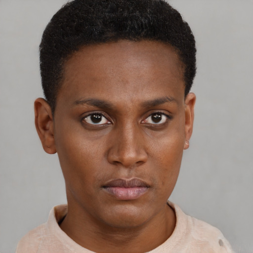 Neutral black young-adult male with short  brown hair and brown eyes