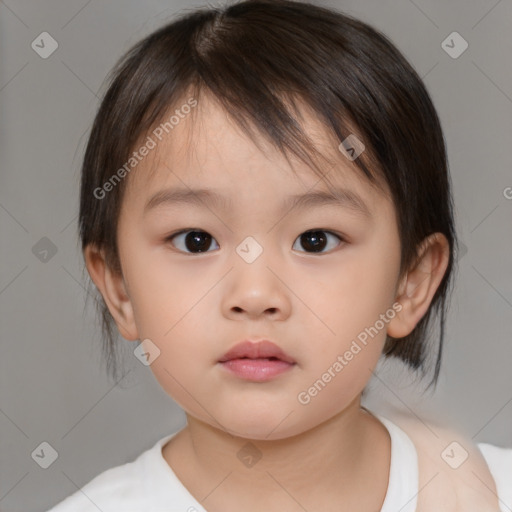 Neutral white child female with medium  brown hair and brown eyes